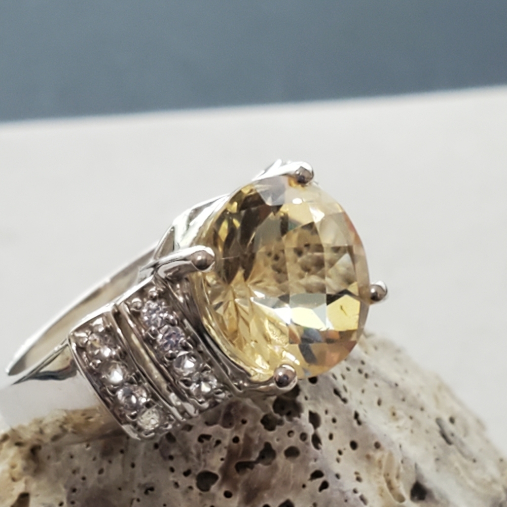 Sterling Citron Feldspar and White Topaz Ring size 6.75-7 (See pics/description) - Picture 6 of 16